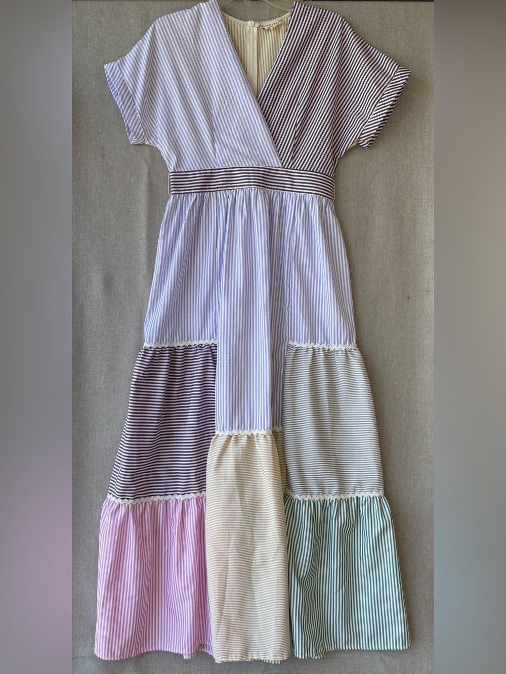 Tea n Cup Pastel Striped Patchwork Tiered Dress tea party sweet romance